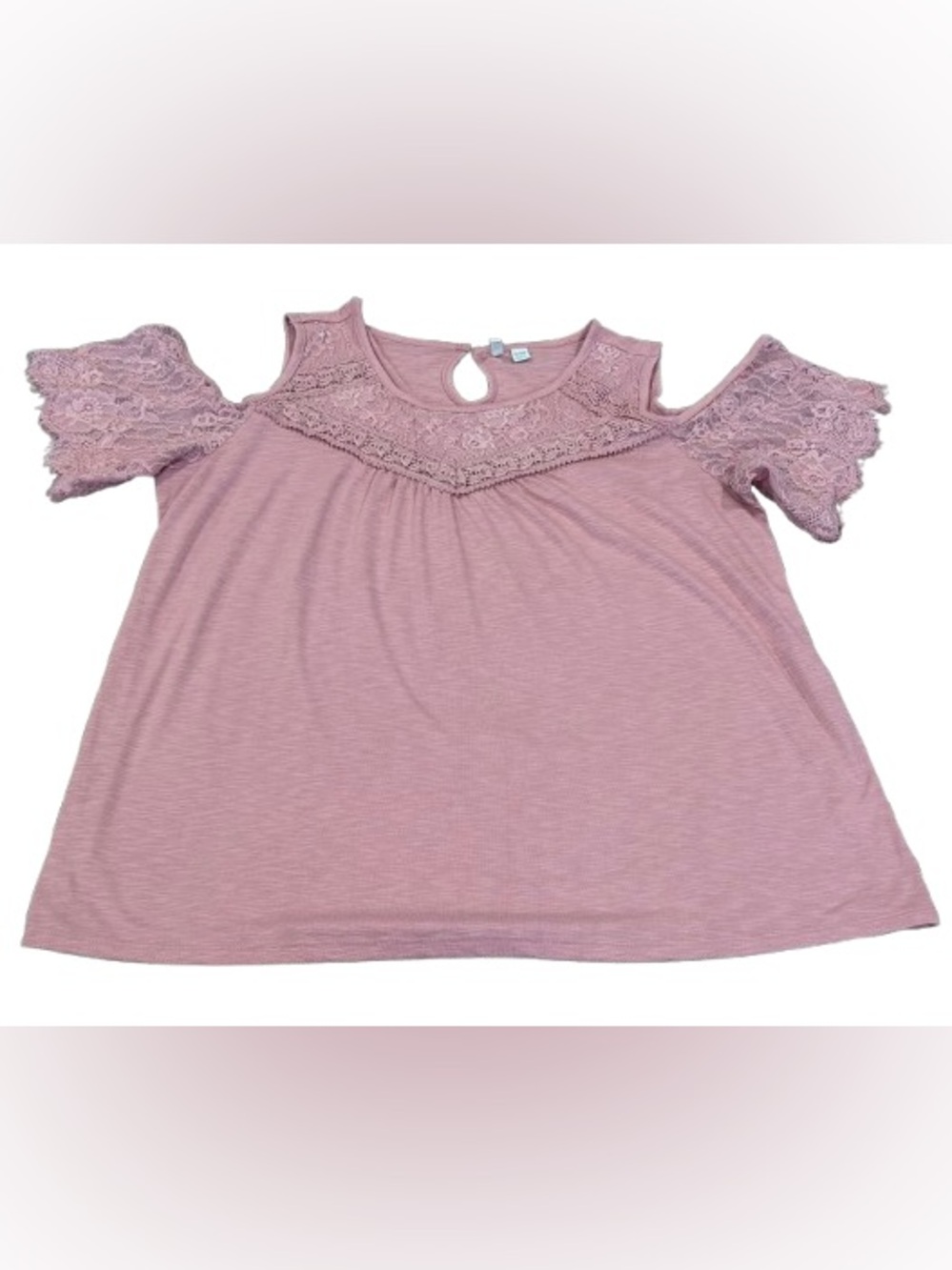 Cato Women’s Mauve Cold-Shoulder Lace Yoke Tee Size 14/16W